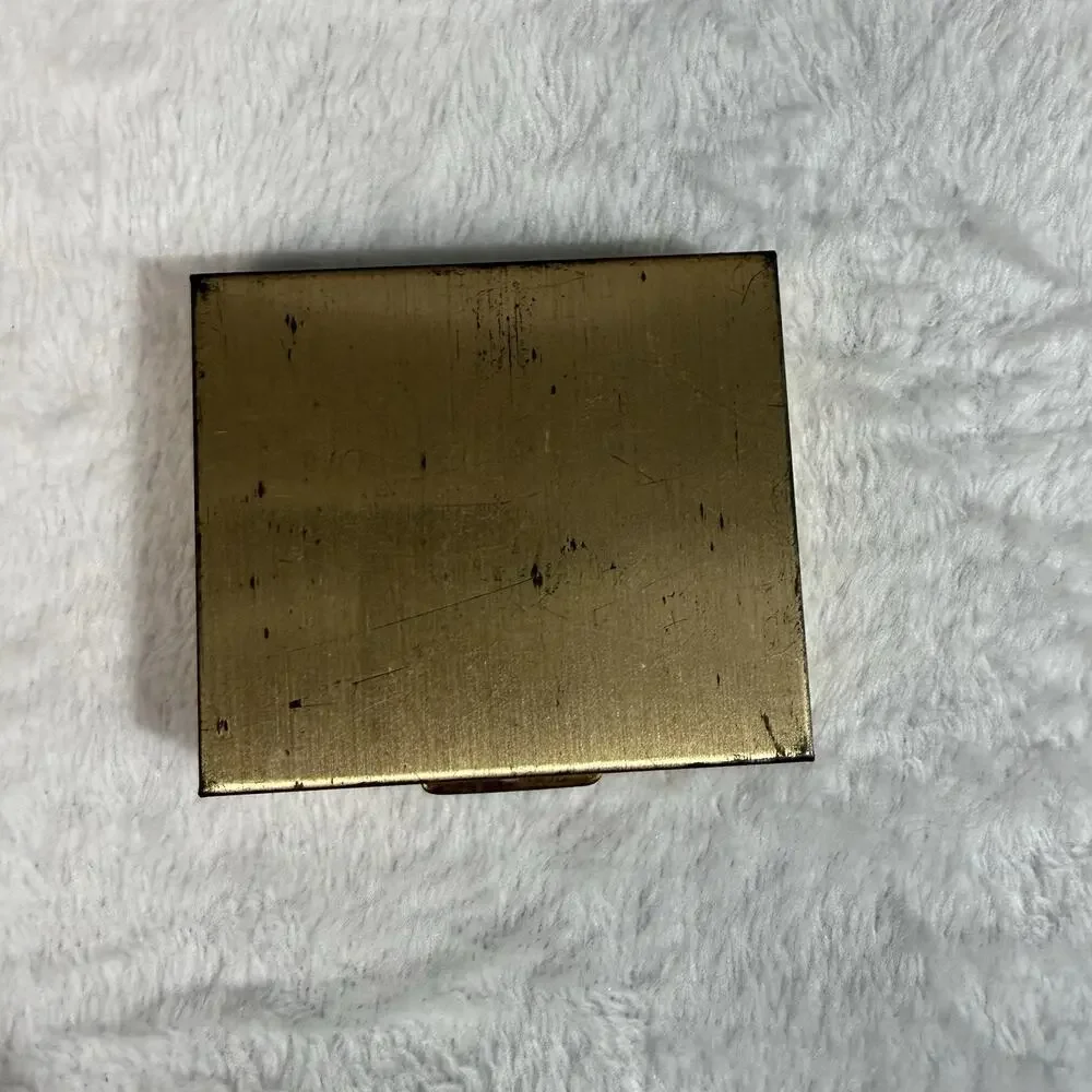 Vtg 50s MCM Jewelry Earring Small Box Snap Case Gold Red Velvet Compact Mirror
